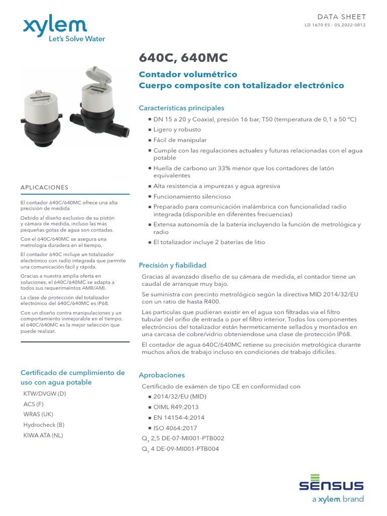 Contador Volumétrico 640C/640MC Sensus | PDF | Ciencias fisicas