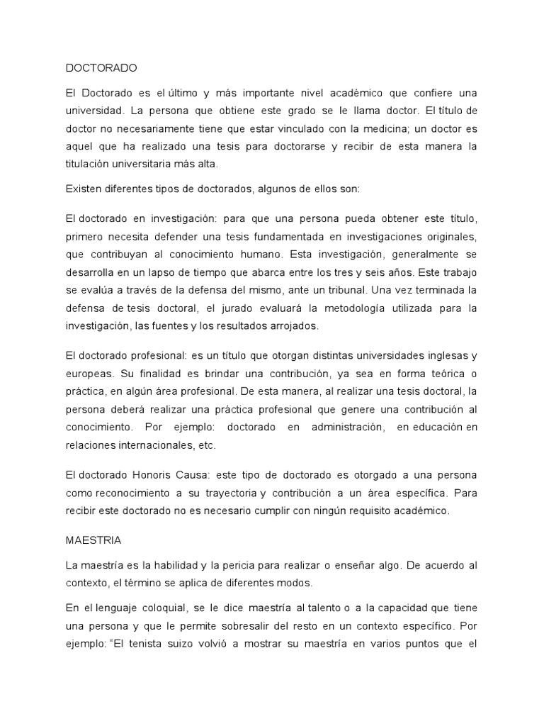 Tipos de Grados Académicos: Doctorado, Maestría y Licenciatura | PDF ...
