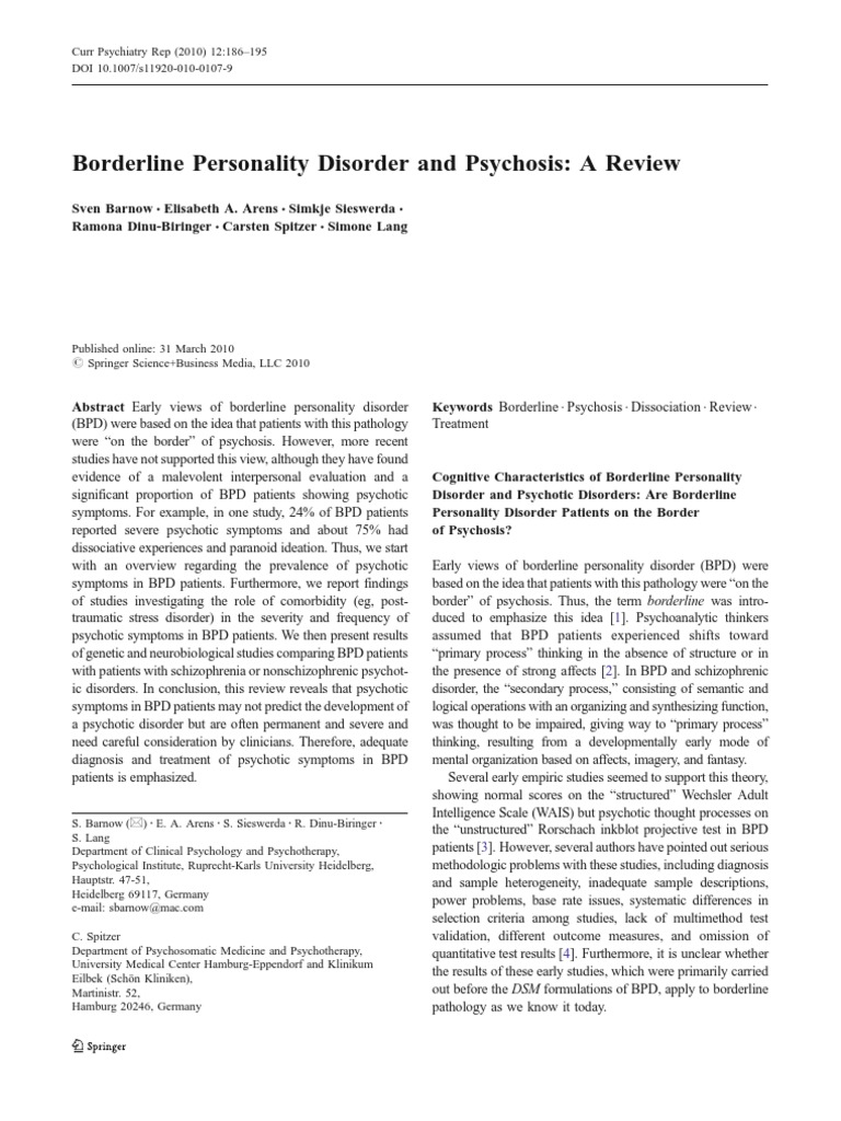 Borderline Personality Disorder | PDF | Borderline Personality Disorder ...
