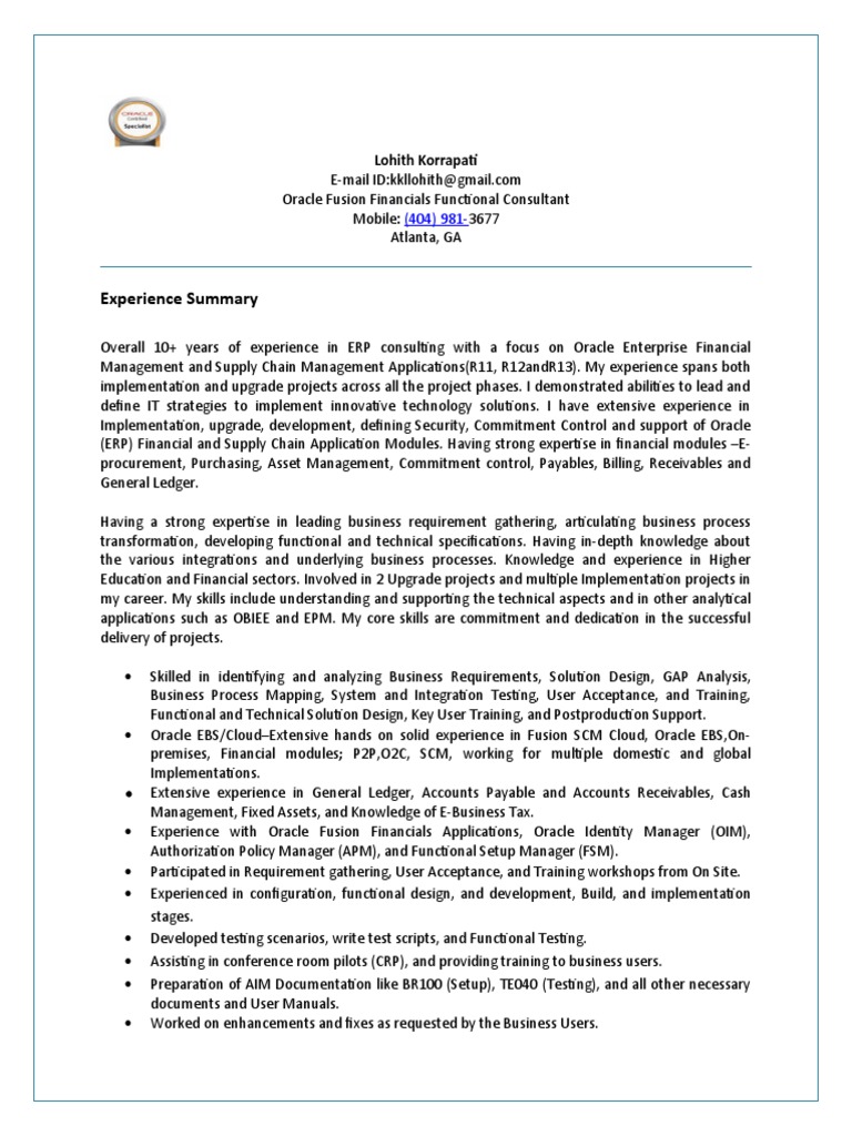 Lohith Oracle Finance Functional Consultant Pdf Software Testing