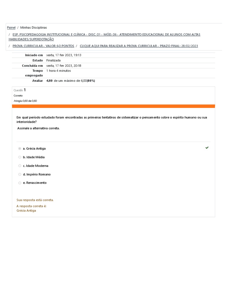 Prova Curricular - Prazo Final - Tentativa 02 | PDF | Pensamento ...