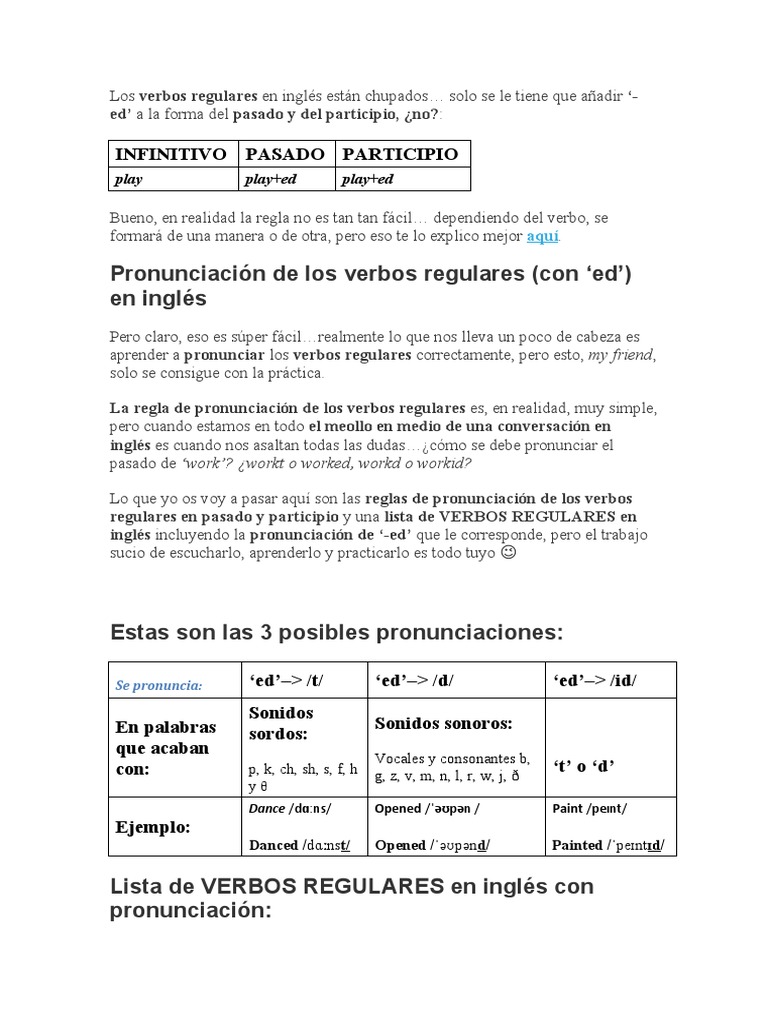 Lista De Verbos Regulares En Inglés Con Pronunciación Pdf – FQQJ