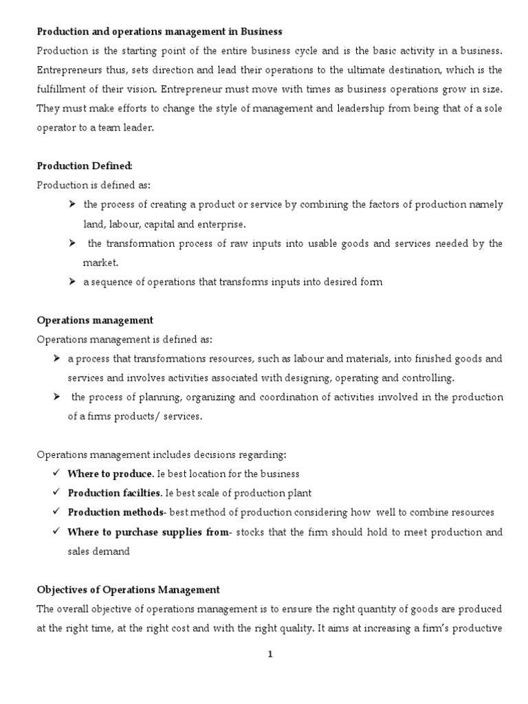 Production and operations management in Business | PDF | Operations ...