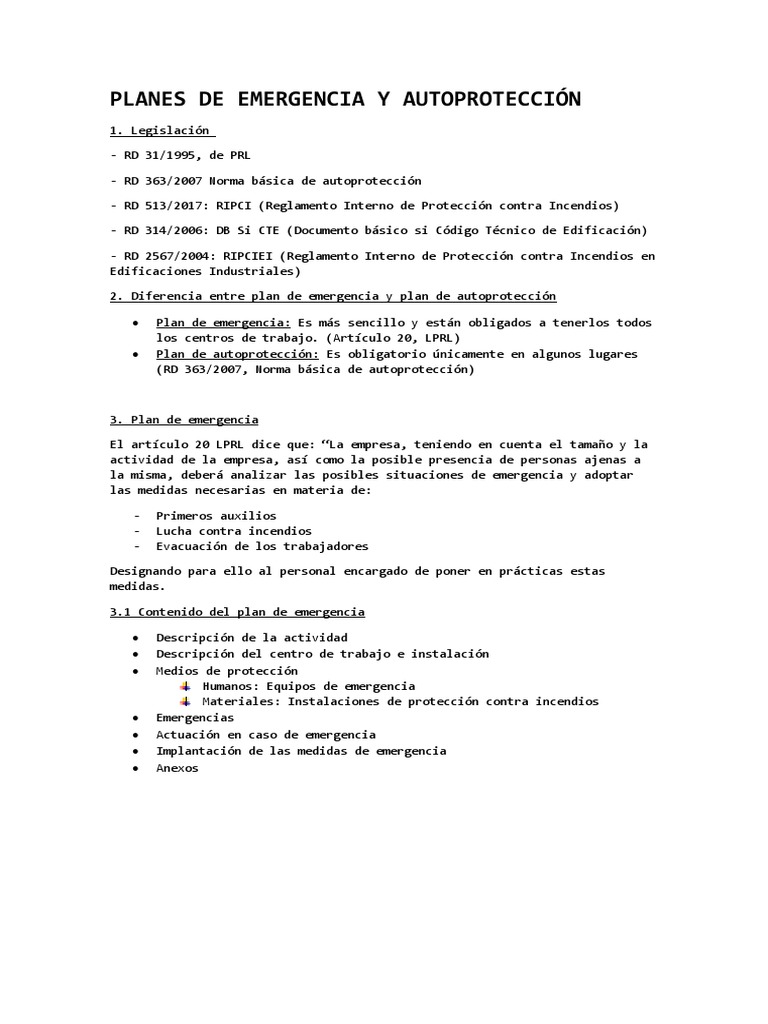 Planes de Emergencia y Autoprotección | PDF | Protección contra incendios