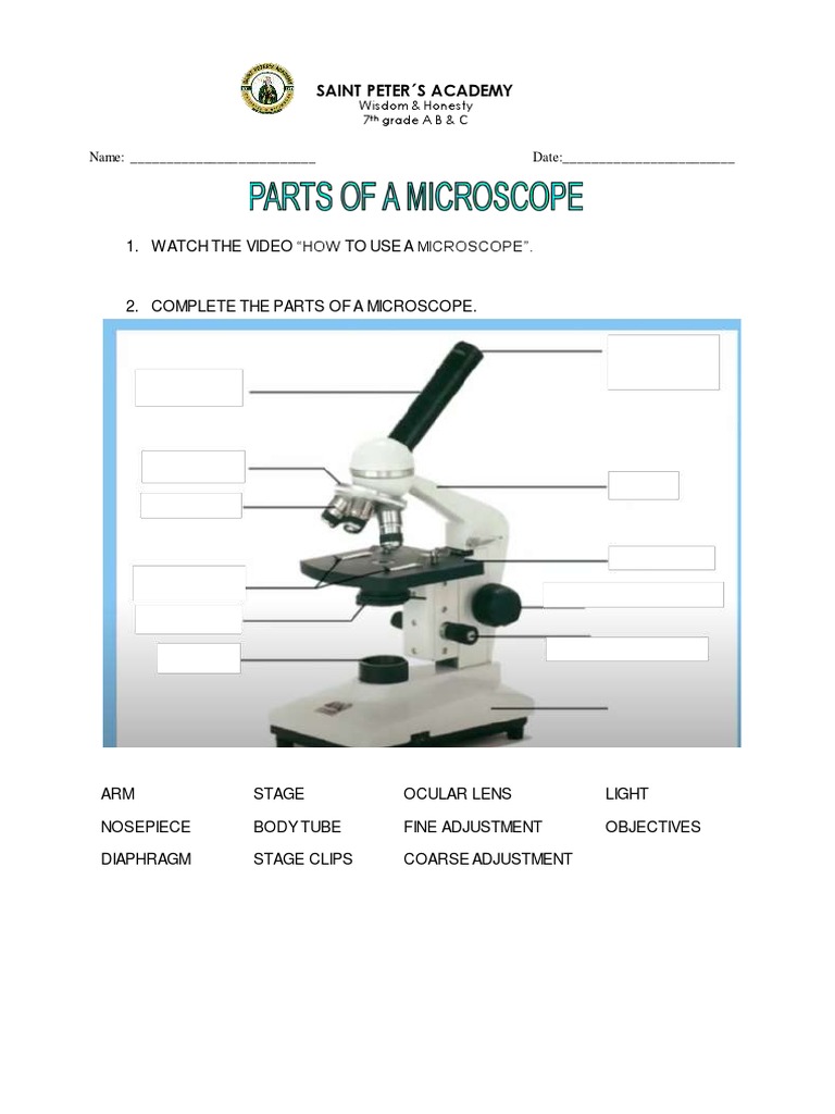 Parts of a microscope 7th grade week2 PDF