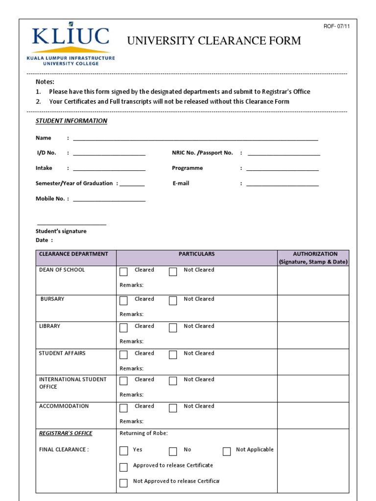 University Clearance Form Guide | PDF