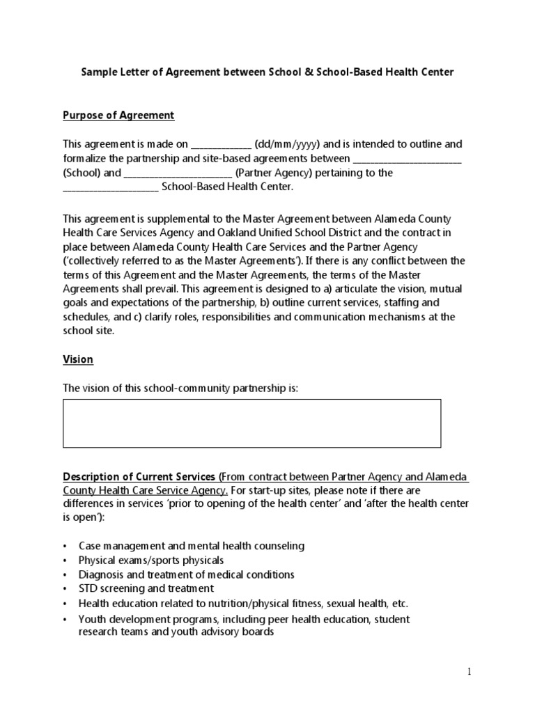 School-Based Health Center Agreement | PDF | Health Care | Social Programs