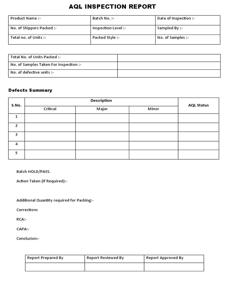 AQL Inspection Report Template | PDF | Technology & Engineering