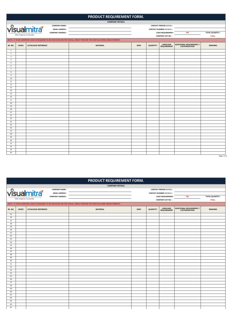 Product Requirement Form Template | PDF | Computing | Software