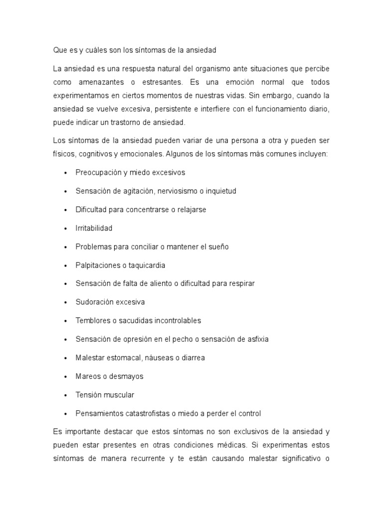 Síntomas y tratamiento de la ansiedad | PDF