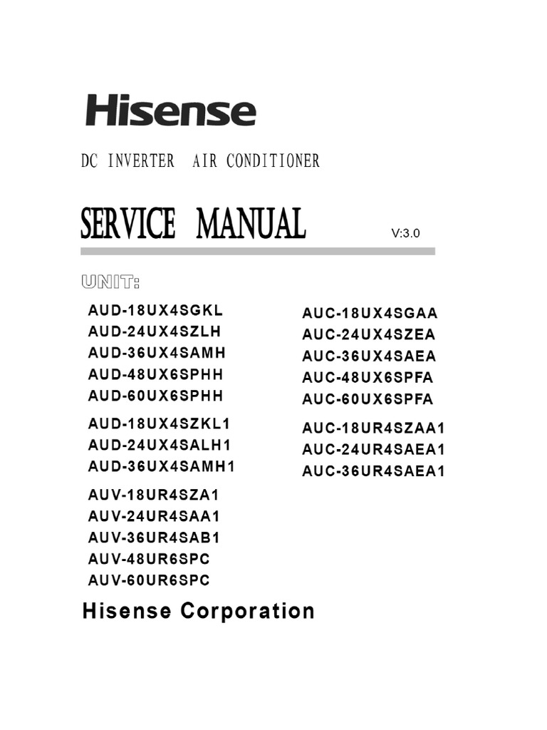 Service Manual Hisense Corporation DC Inverter Air Conditioner Unit | PDF