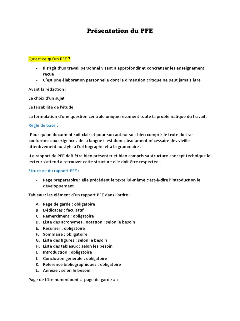Guide de Présentation du PFE | PDF