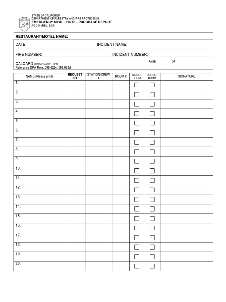 Cal Fire Emergency Hotel Purchase Report | PDF