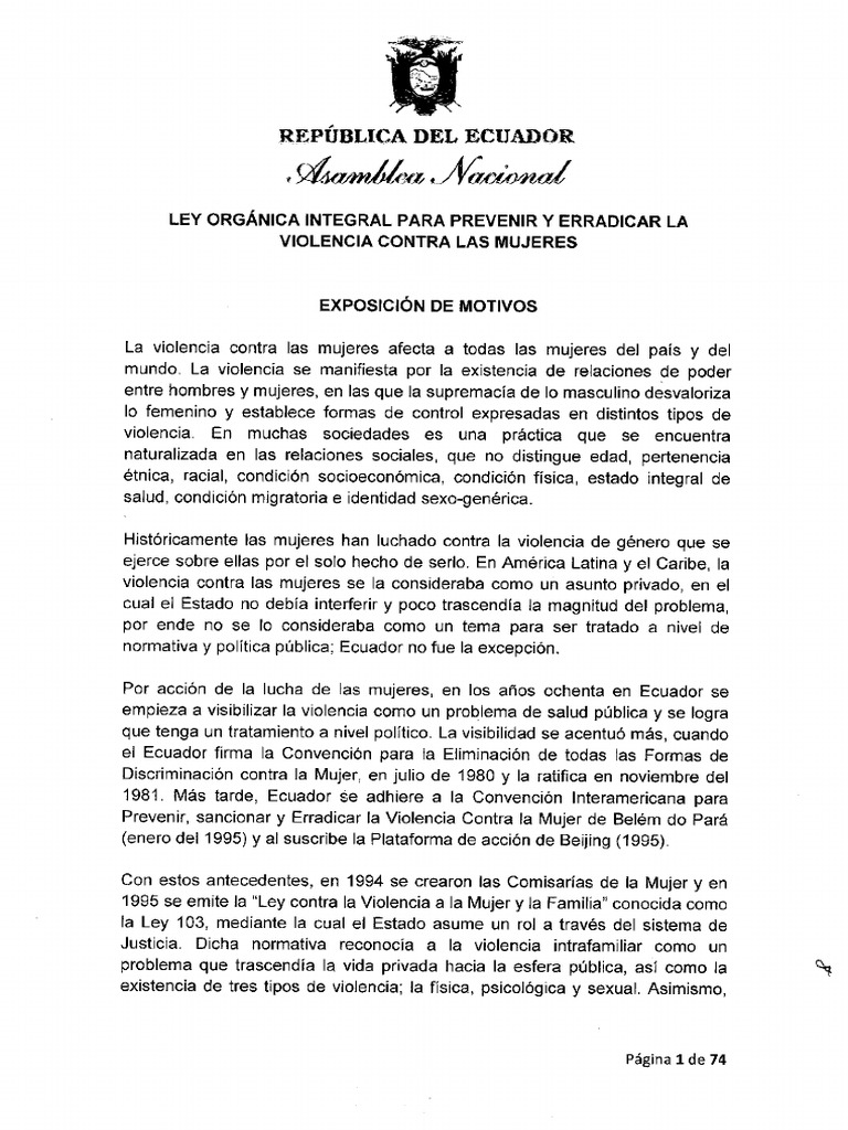 Ley Orgánica Integral para Prevenir y Erradicar La Violencia Contra Las ...