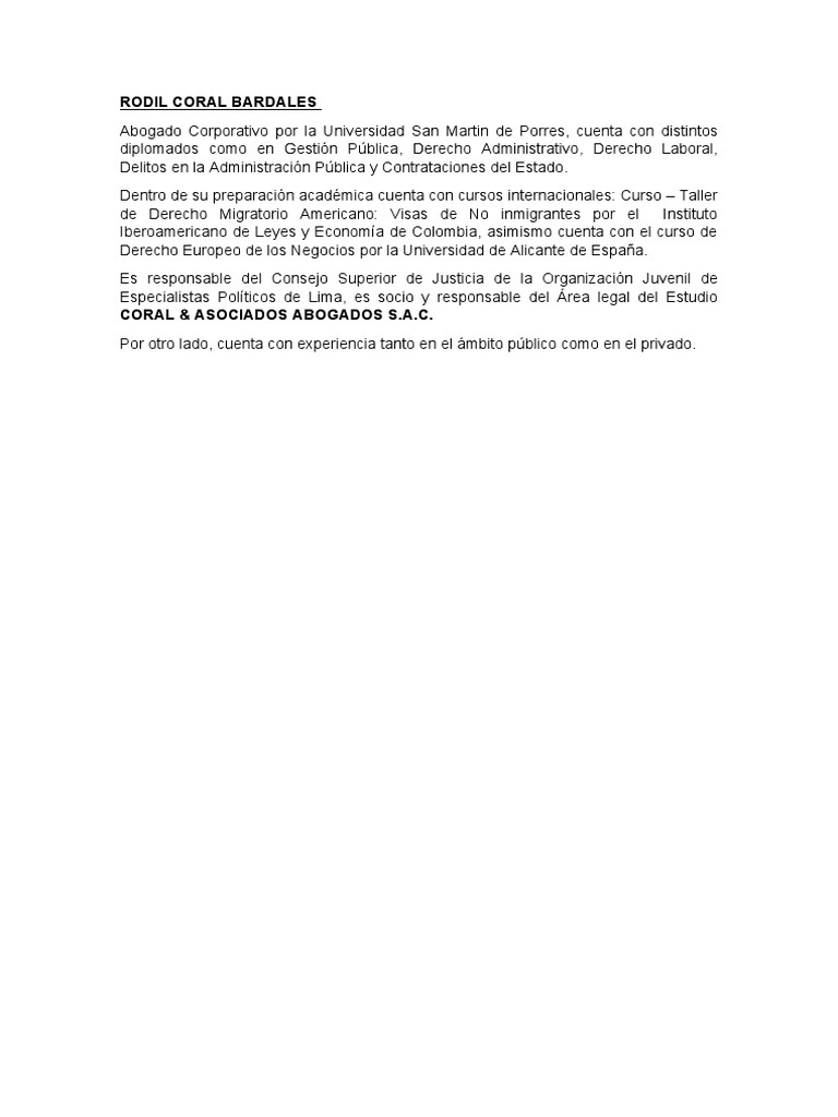 Perfil de Rodil Coral Bardales | PDF | Ciencias sociales | Derecho