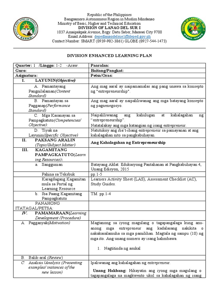 Standard) Standard) Objective) :: Division of Lanao Del Sur I | PDF