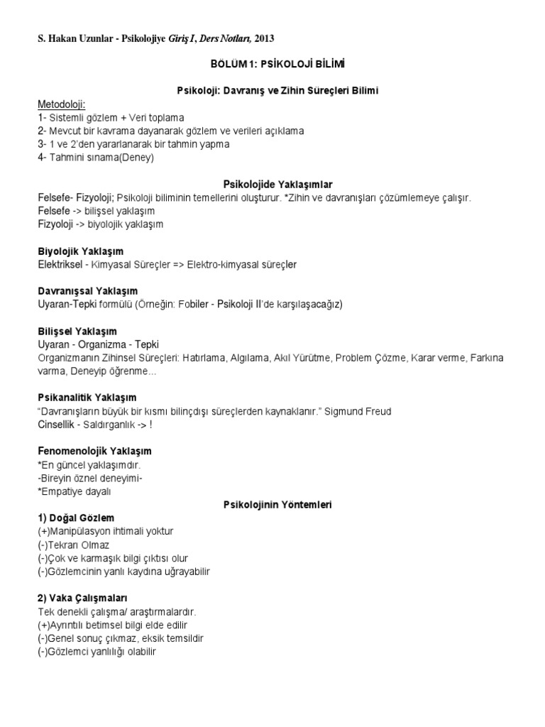 Psikolojiye Giris I Ders Notlari Pdf