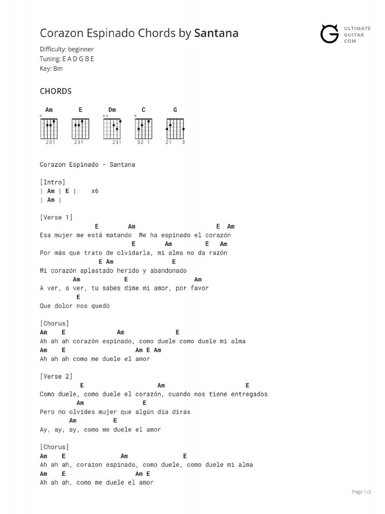 Corazon Espinado Chords Pdf