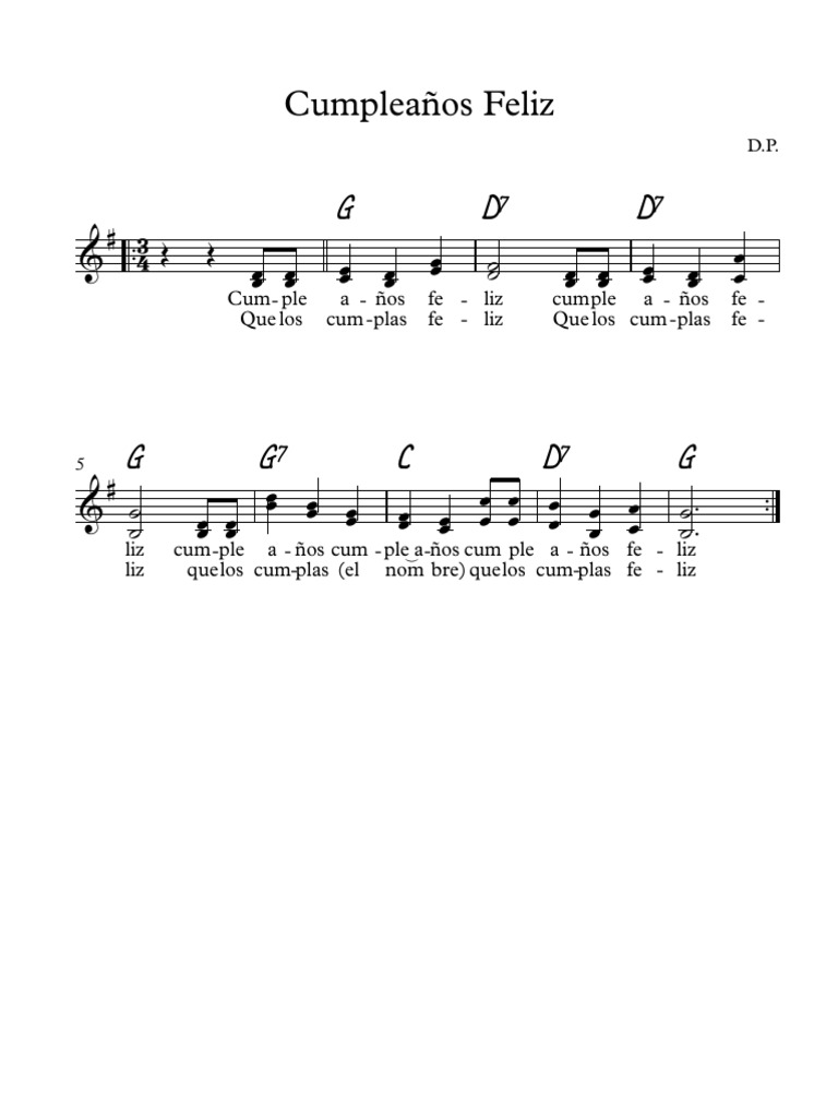 Cumpleaños Feliz Dos Voces G - Partitura Completa | PDF