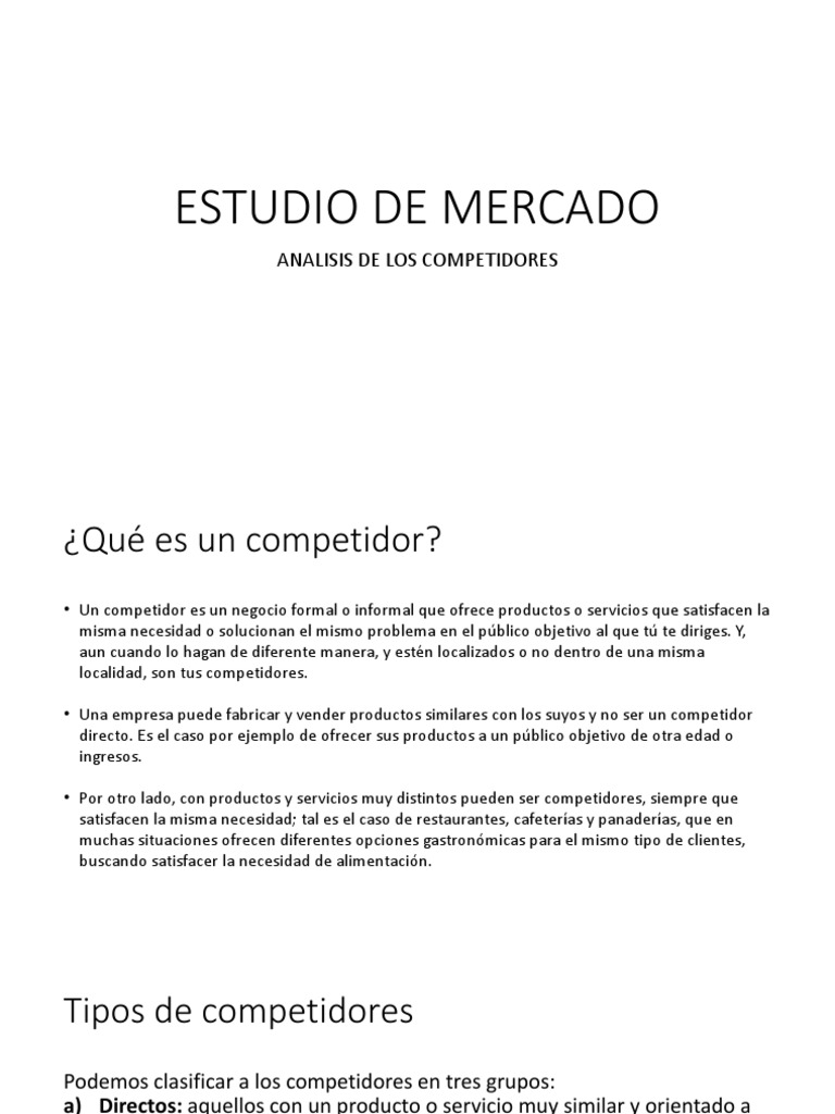 ESTUDIO de MERCADO. Analisis de Los Competidores PDF Mercado
