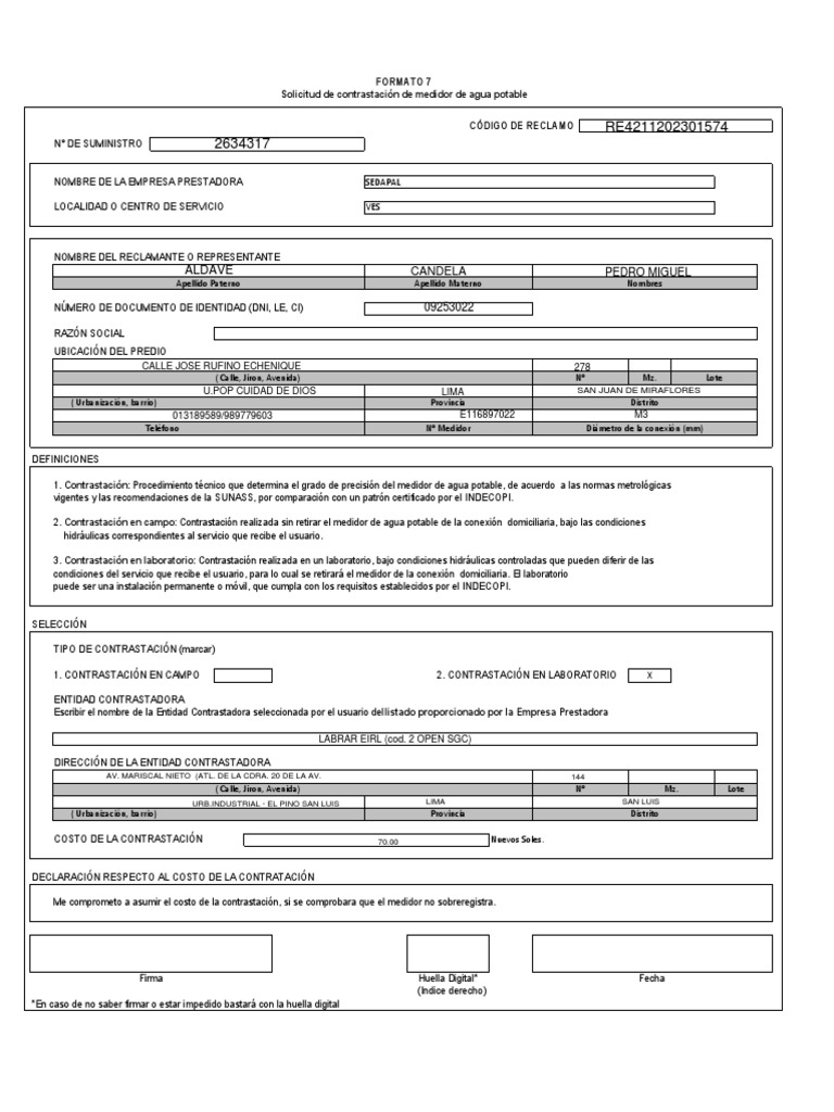 Solicitud de Contrastación de Medidor | PDF