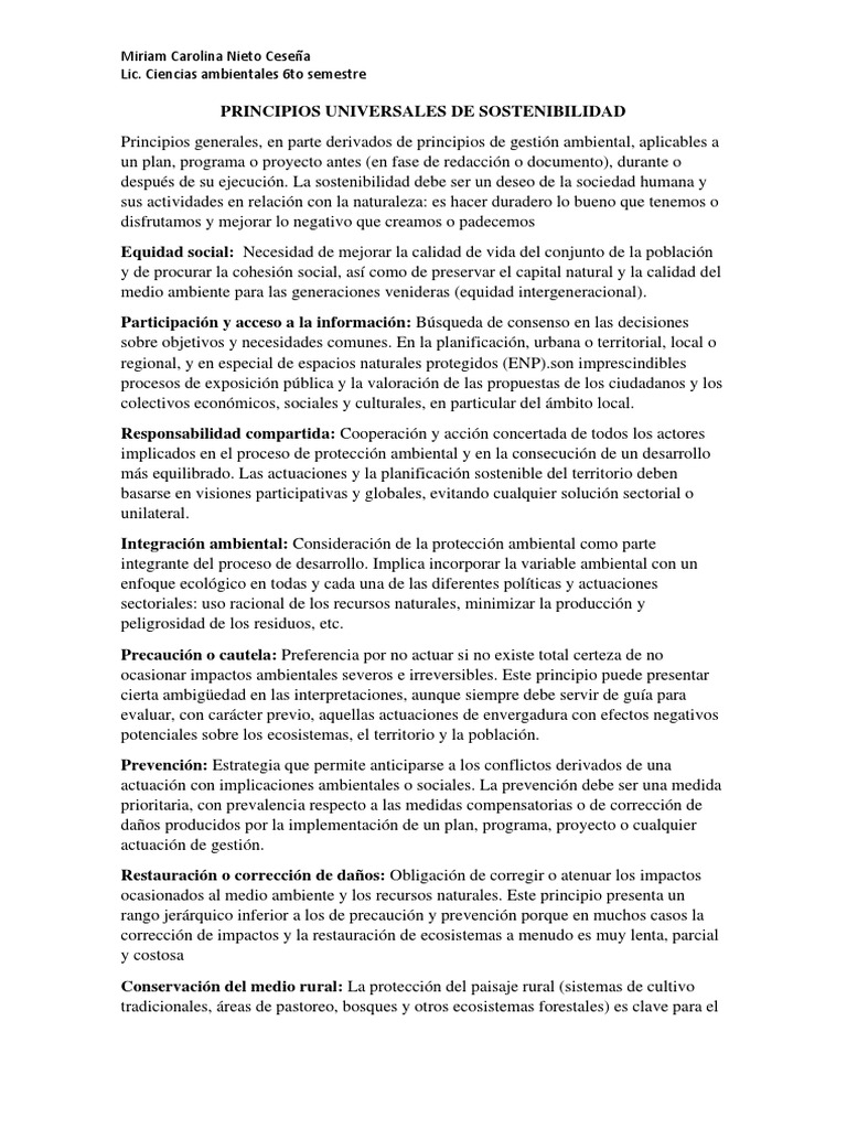 Principios de Sostenibilidad Ambiental | PDF | Sustentabilidad ...