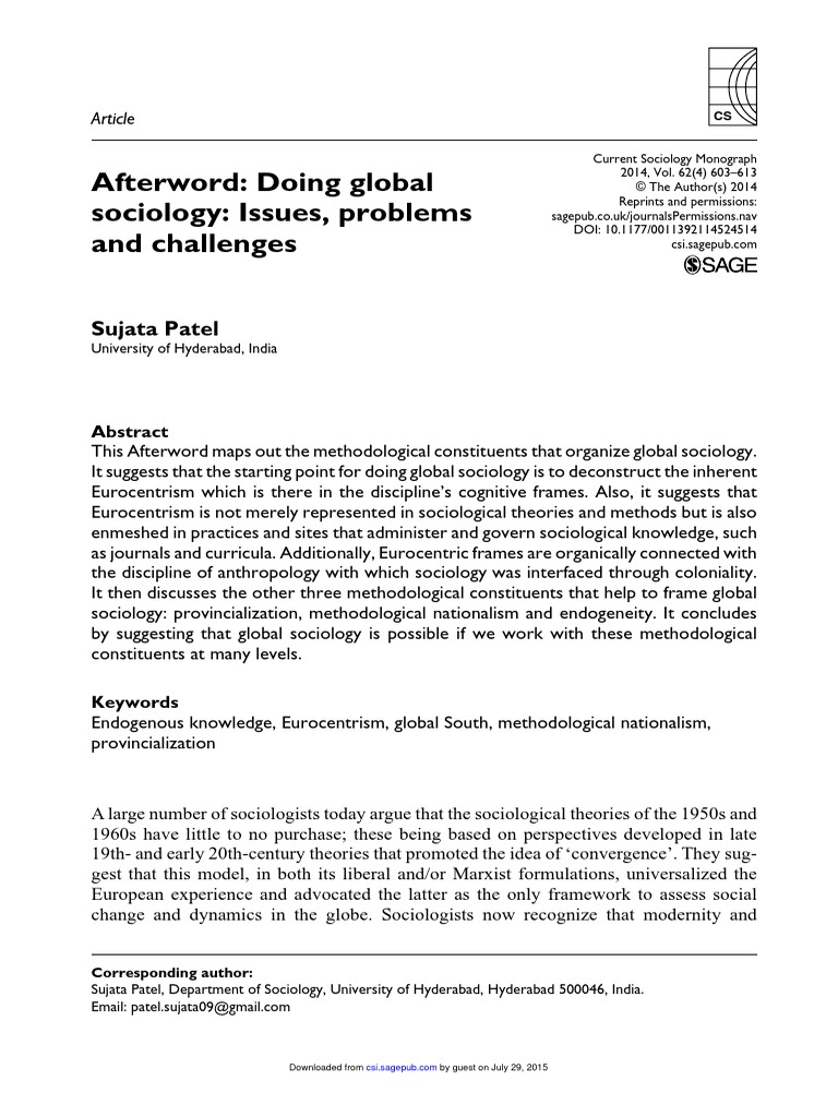 Doing global sociology issues problems and challenges pdf