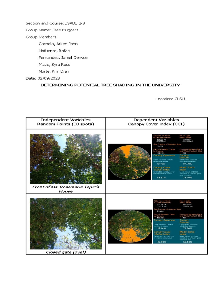 Canopy Cover Tree Huggers BSABE 2 3 PDF Canopy (Biology) Trees