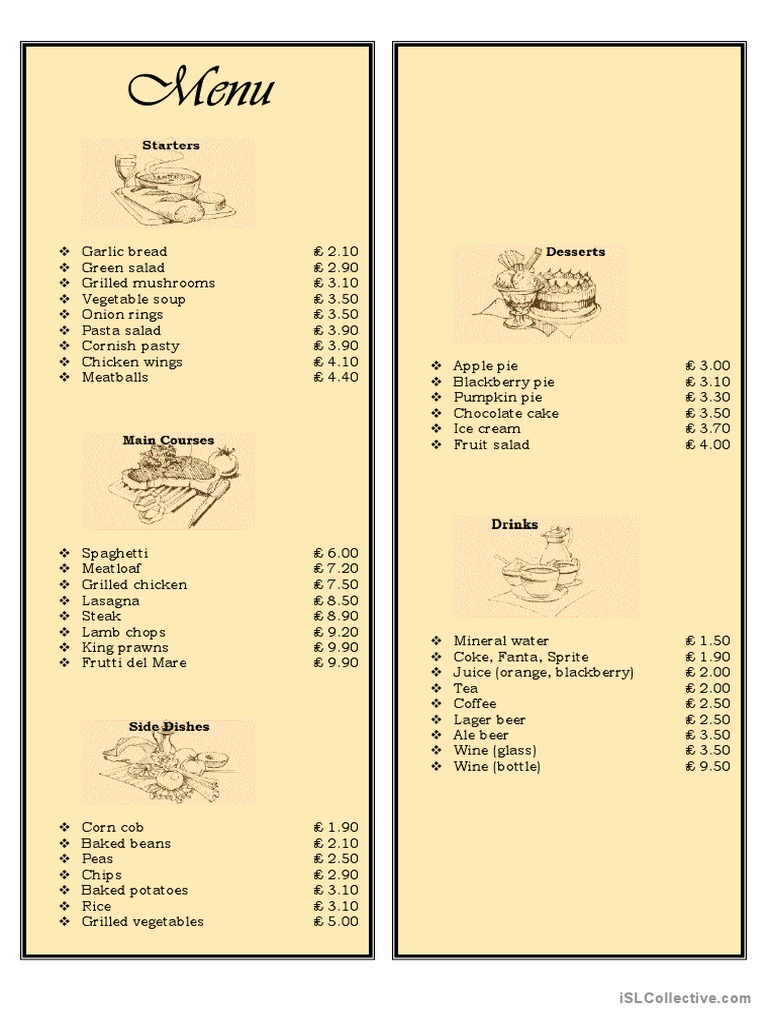 Cottage Restaurant Menu in English | PDF | Salad | Steak