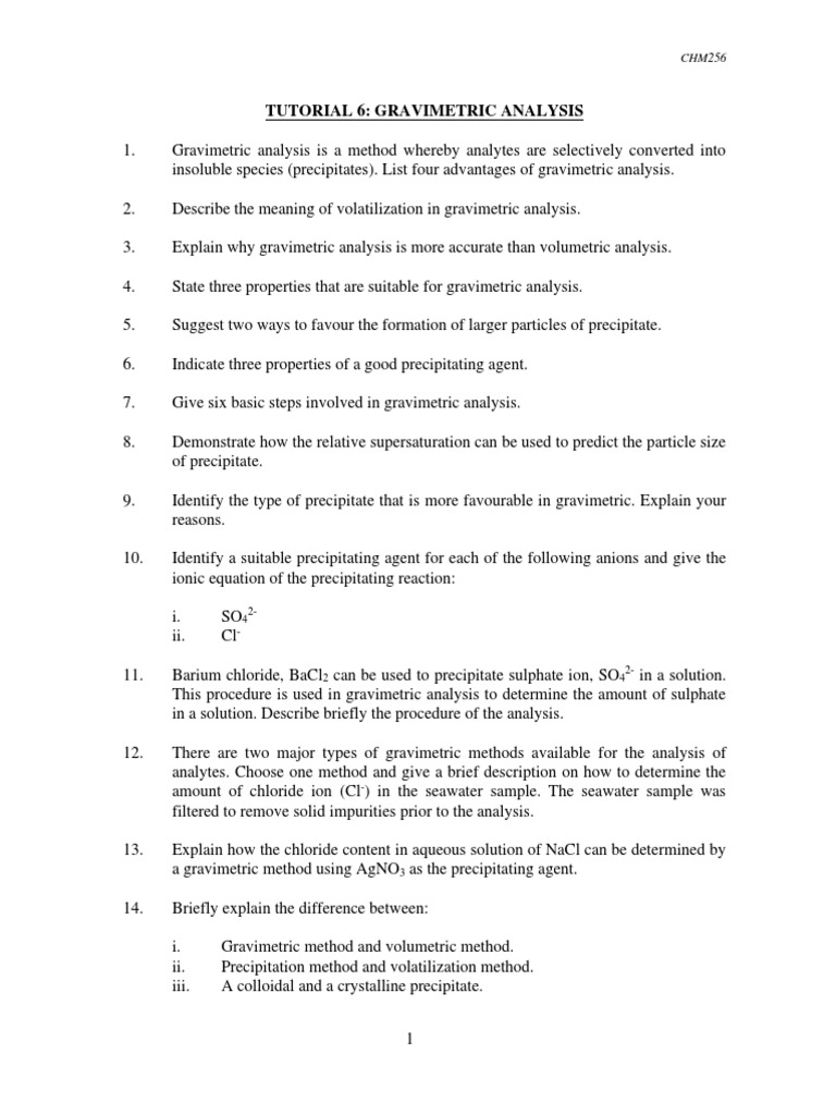 Tutorial 6 Pdf Precipitation Chemistry Chemical Elements