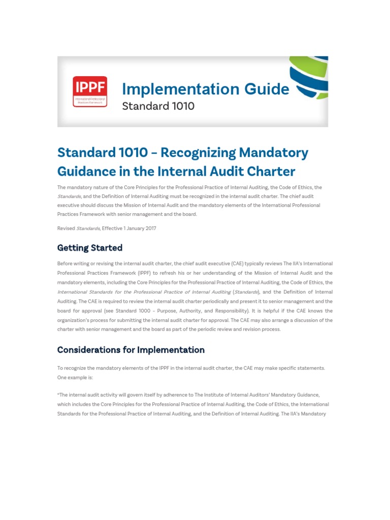 Iia Ig - Standard 1010 Recognizing Mandatory Guidance in The Internal ...