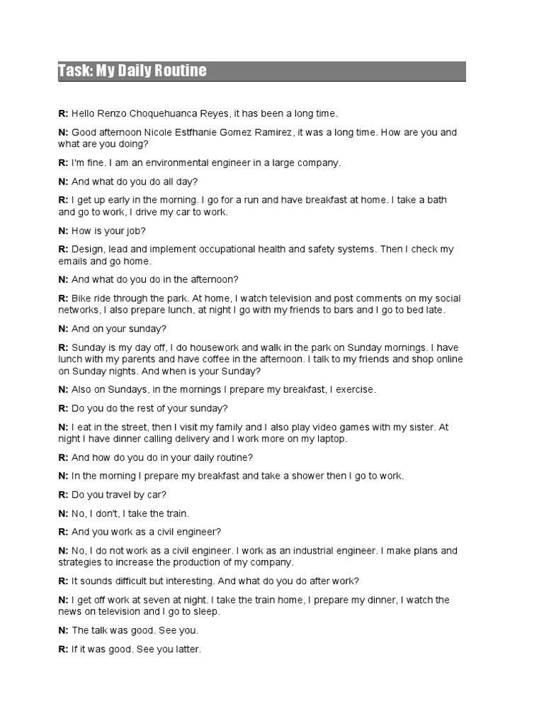 Week 10 Task Assignment My Daily Routine | PDF