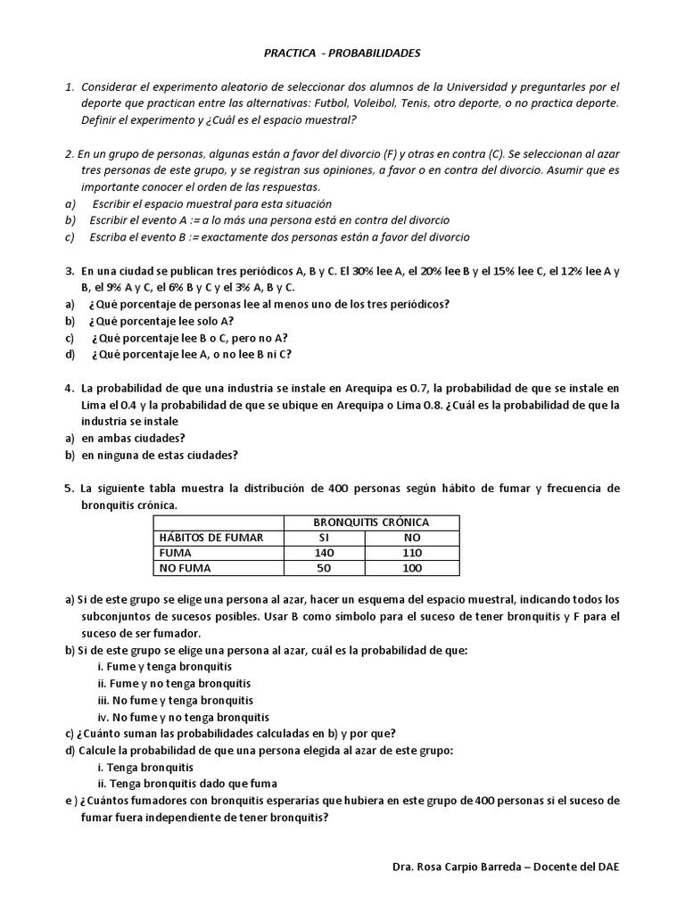 Ejercicios de Probabilidades y Estadística | PDF | Probabilidad
