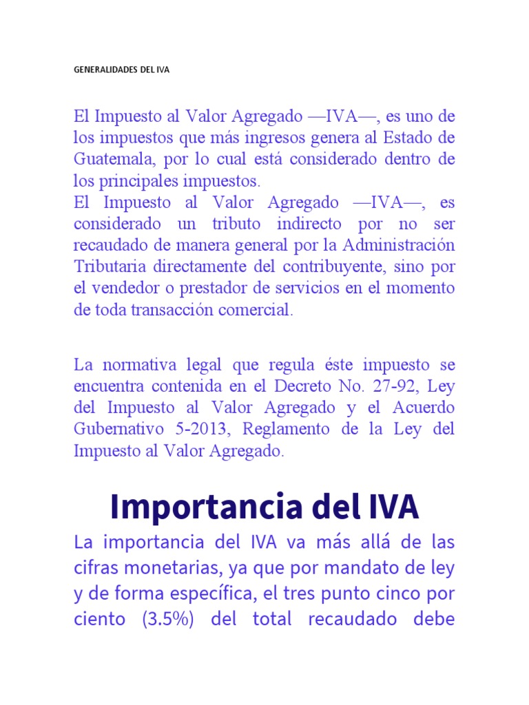 Generalidades Del Iva Diplomado | PDF | Impuesto al valor agregado ...