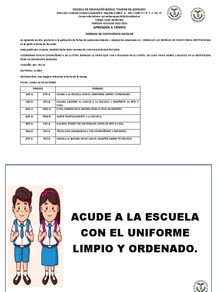 Normas de Convivencia Escolar | PDF | Crecimiento personal y ...