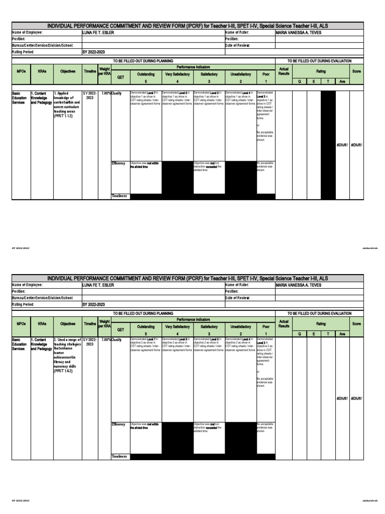 Corrected Ipcrf Proficient Teacher Teachers I III Sy 2022 2023 | PDF ...