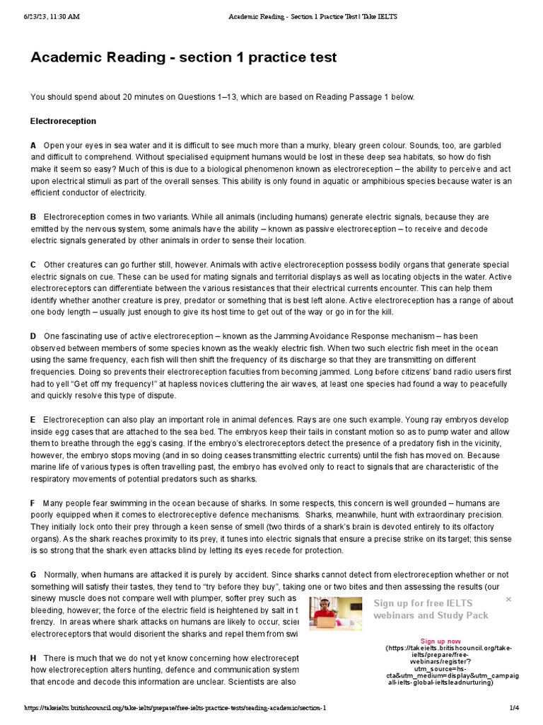 Academic Reading - Section 1 Practice Test - Take IELTS | PDF | Sharks ...