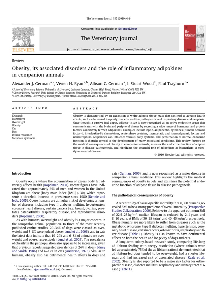 Adipokines and Obesity in Pets | PDF | Adipose Tissue | Leptin