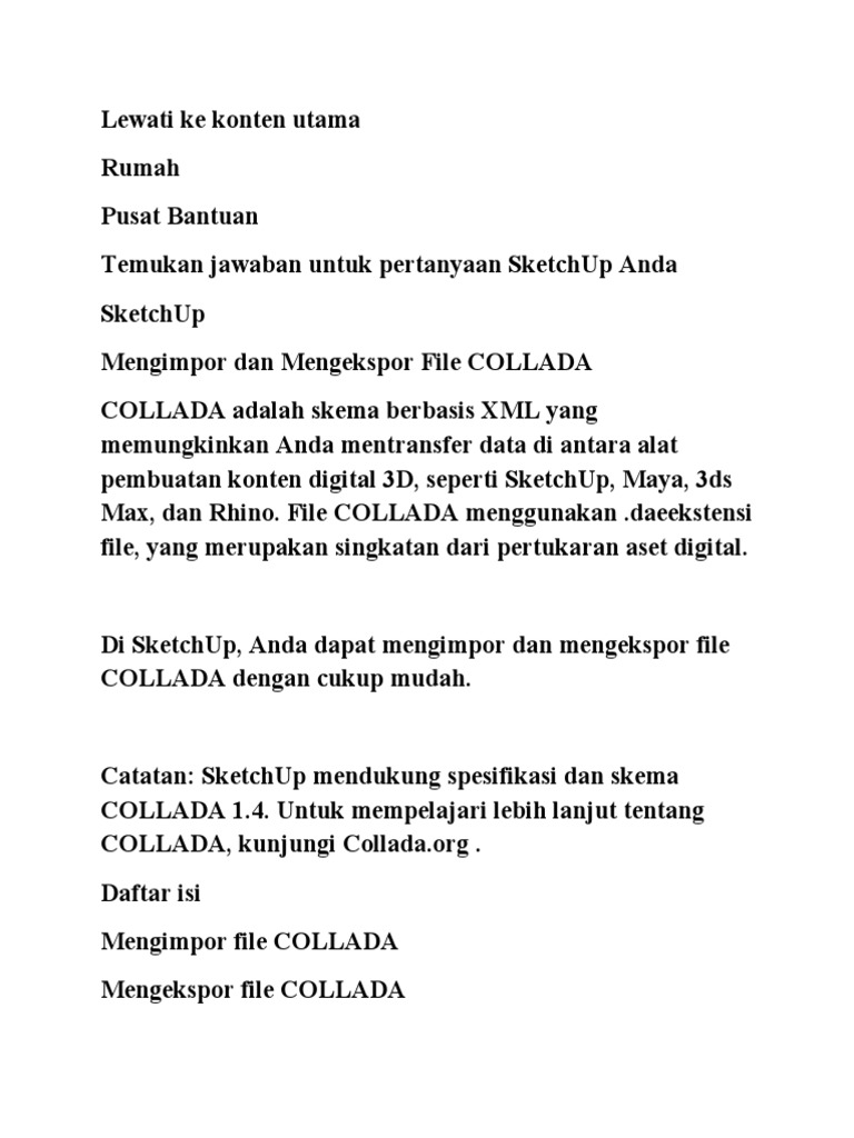 Mengimpor dan Mengekspor File COLLADA di SketchUp | PDF