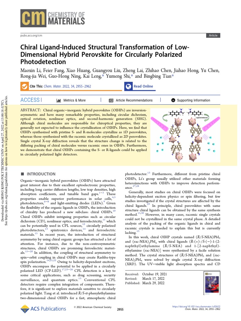 Chiral Ligand Effects on Perovskite Structure | PDF | X Ray ...