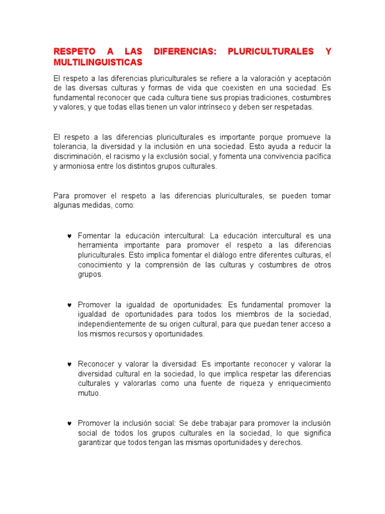 Respeto y Diversidad Cultural | PDF | Inclusión (Educación) | Sociedad