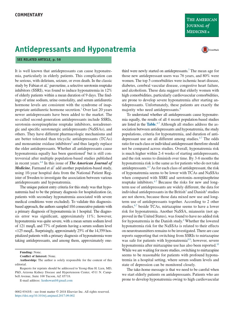 SSRI Hyponatremia | PDF | Antidepressant | Selective Serotonin Reuptake ...
