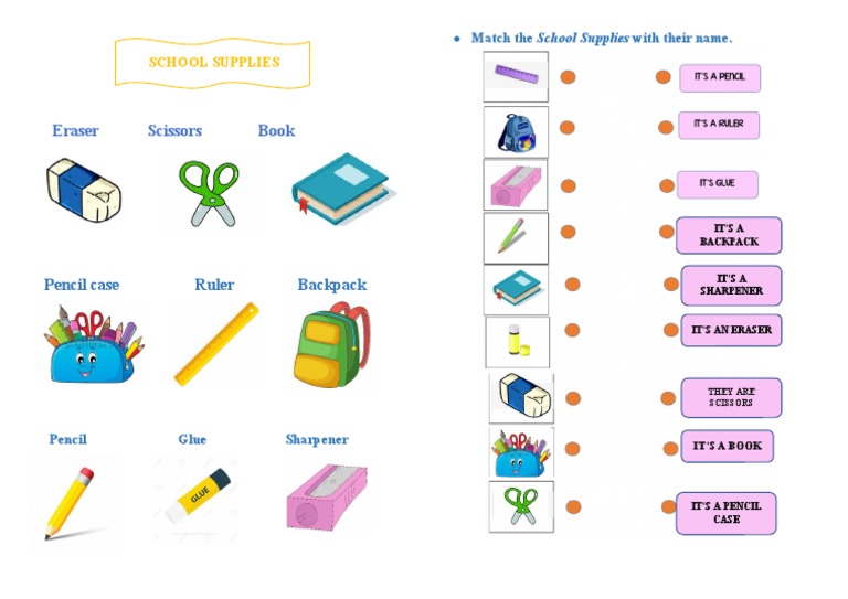 School Supplies Activity PDF