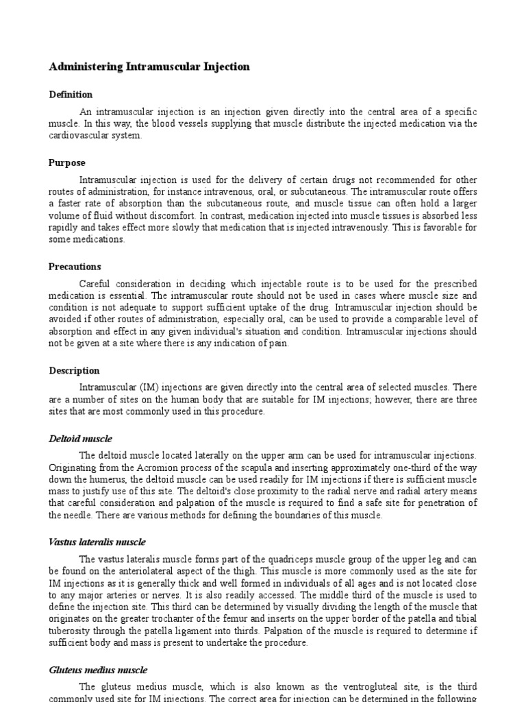 Administering Intramuscular Injection: Deltoid Muscle | PDF | Injection ...