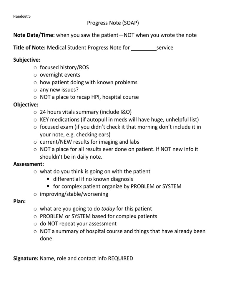SOAP Note Guidelines for Students | PDF | Patient | Hospital