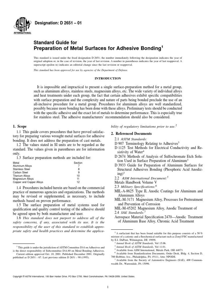 D265101 Standard Guide For Preparation of Metal Surfaces For
