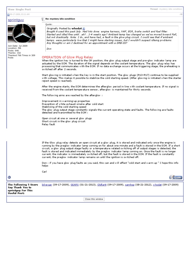 MERC SPRINTER Glow Plug System PDF Relay Ignition System