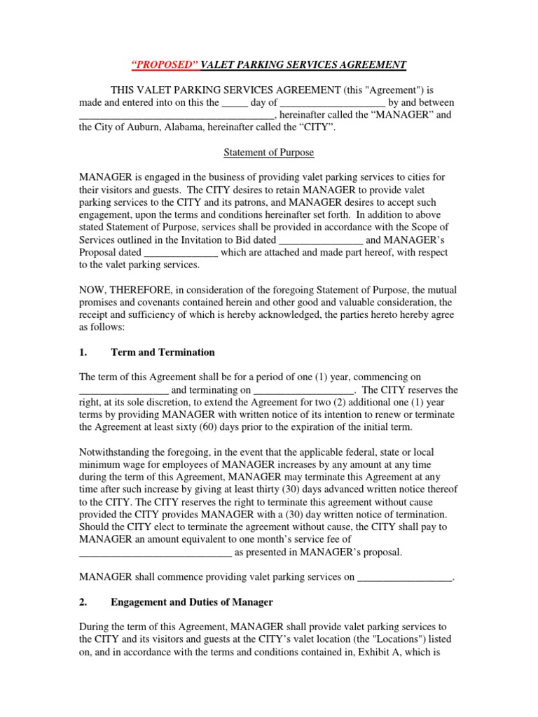 Valet Parking Services Agreement | PDF | Liability Insurance | Insurance