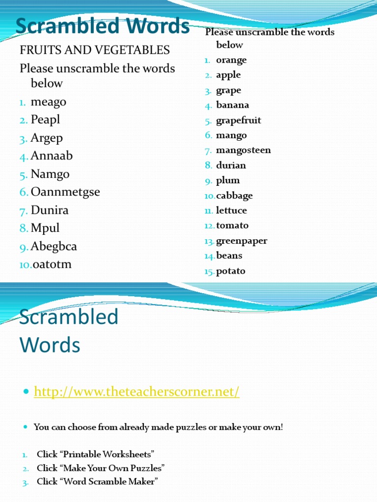 Word Scramble | PDF | Cooking, Food & Wine for Word Scramble Maker Free Printable