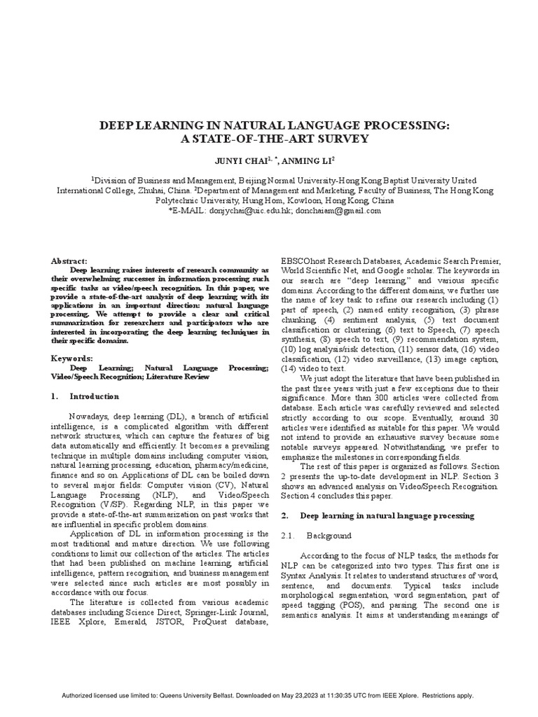 Deep Learning in NLP: A Survey | PDF | Deep Learning | Speech Recognition
